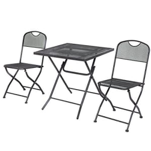 Giantex 3 PCS Outdoor Patio Bistro Furniture Set Steel Mesh Frame Bistro Square Table (Black) for $80