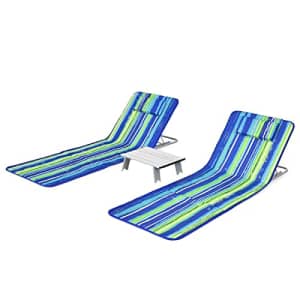 Giantex Beach Chairs for Adults 2 Pack Set with Side Table, Folding Lounge Chairs, 5 Position for $78