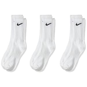 Nike Unisex Everyday Lightweight Crew Training Socks (3 Pair) (White/Black, L) for $20