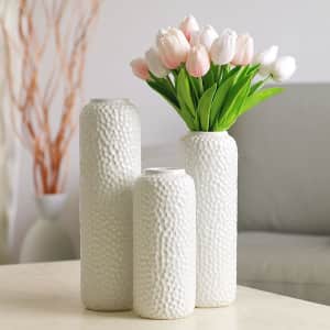 Hosley 3-Piece Honeycomb Ceramic Vase Set for $30