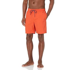 Tommy Hilfiger Men's Standard 7" Swim Trunks, Holiday Orange, XL for $24