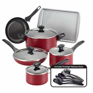 Farberware Dishwasher Safe Nonstick Cookware Pots and Pans Set, 15 Piece, Red for $80