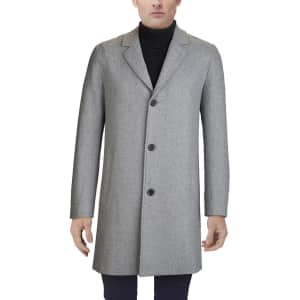 Cole Haan Men's Melton Classic-Fit Wool-Blend Topcoat for $95