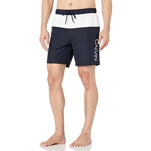 Calvin Klein Men's Standard Elastic Waist Quick Dry Swim Trunk, Navy Colorblock, XX-Large for $36