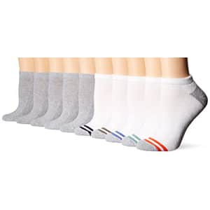 Amazon Essentials Women's Cotton Lightly Cushioned No-Show Socks, Pack of 10, Grey Heather, 6-9 for $14