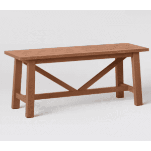 Threshold Morie Wood Patio Farmhouse Dining Bench for $96 Threshold Morie Wood Patio Farmhouse Dining Bench for $96