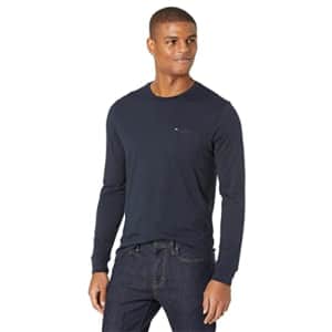 Tommy Hilfiger Men's Long Sleeve T Shirt with Pocket, Sky Captain, XS for $26