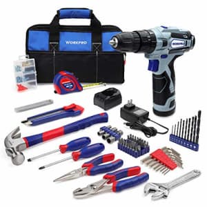 WORKPRO 12V Cordless Drill and Home Tool Kit, 177 Pieces Combo Kit with 14-inch Tool Bag for $102 WORKPRO 12V Cordless Drill and Home Tool Kit, 177 Pieces Combo Kit with 14-inch Tool Bag for $102