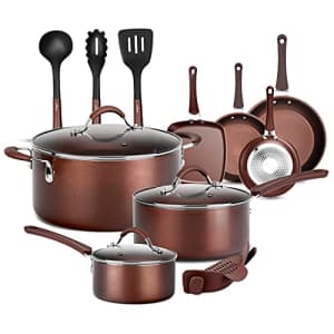 NutriChef 14-Piece Nonstick Cookware Free Heat Resistant Lacquer Kitchen Ware Set w/Saucepan, for $120