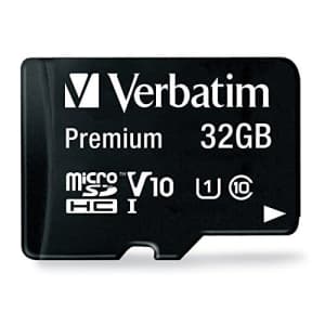 Verbatim 32GB Premium microSDHC Memory Card with Adapter, UHS-I V10 U1 Class 10, Black (44083) for $20 Verbatim 32GB Premium microSDHC Memory Card with Adapter, UHS-I V10 U1 Class 10, Black (44083) for $20
