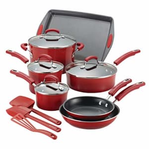 Rachael Ray Brights Nonstick Cookware Pots and Pans Set, 14 Piece, Red Gradient for $159