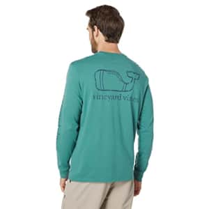 vineyard vines Men's Long-Sleeve Vintage Football Whale Pocket T-Shirt, Grass, X-Small for $32