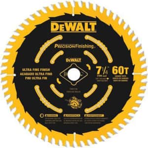 DEWALT 7-1/4" Circular Saw Blade, Precision Finishing, 60-Tooth (DW3196) for $22
