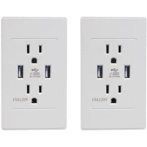 Moaveq Dual USB & AC Wall Outlet 2-Pack for $13 Moaveq Dual USB & AC Wall Outlet 2-Pack for $13