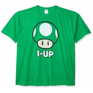 Nintendo Men's Super Mario 1-Up Mushroom T-Shirt, Kelly, X-Large for $18