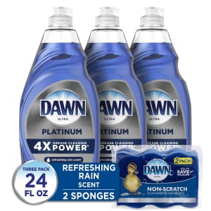 Dawn Platinum 24-oz. Dishwashing Liquid 3-Pack w/ 2 Sponges for $13 via Sub & Save Dawn Platinum 24-oz. Dishwashing Liquid 3-Pack w/ 2 Sponges for $13 via Sub & Save