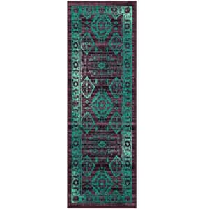 Maples Rugs Georgina Traditional Runner Rug Non Slip Hallway Entry Carpet [Made in USA], 2 x 6, Winberry/Teal for $23