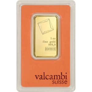 Valcambi Suisse 1-oz. Gold Bar w/ Assay Card for $1,845 Valcambi Suisse 1-oz. Gold Bar w/ Assay Card for $1,845