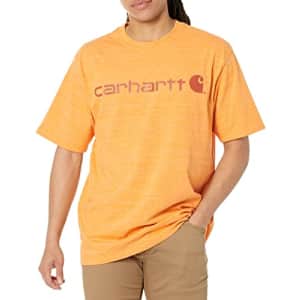 Carhartt Men's Loose Fit Heavyweight Short-Sleeve Logo Graphic T-Shirt,Marigold Snow Heather2X-Large for $13