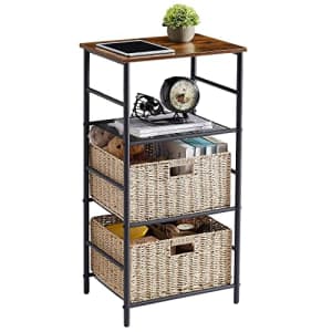 VECELO end/Side Table with 2 Wicker Basket Storage, Printer Shelf Telephone Stand for Hallway for $62