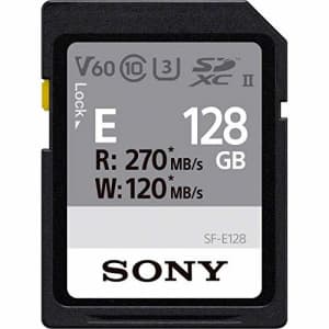 Sony E series SDXC UHS-II Card 128GB, V60, CL10, U3, Max R270MB/S, W120MB/S (SF-E128/T1), for $50