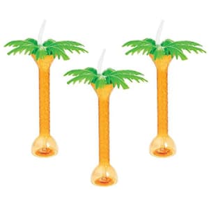Fun Express Palm Tree Plastic Yard Glasses with Straws and Lid - Set of 6, Each Holds 16 oz - Tiki Topical Luau for $27
