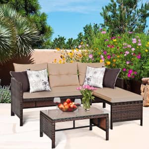 Costway 3-Piece Rattan Wicker Sectional Sofa Set for $298 Costway 3-Piece Rattan Wicker Sectional Sofa Set for $298