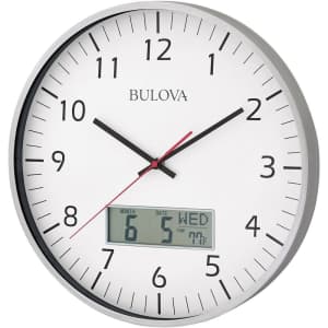 Bulova Manager 14" Round Wall Clock w/ LCD for $30 Bulova Manager 14" Round Wall Clock w/ LCD for $30