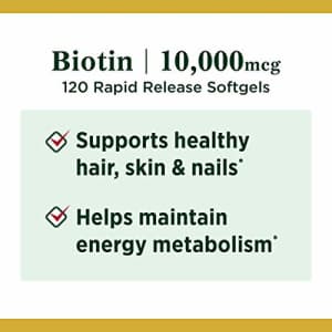 Nature's Bounty Biotin Supplement, Supports Healthy Hair, Skin, and Nails, 10,000 Mcg, 120 Rapid for $20