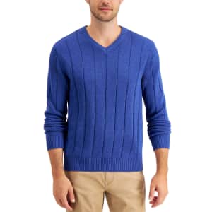 Club Room Men's Drop-Needle V-Neck Cotton Sweater for $12