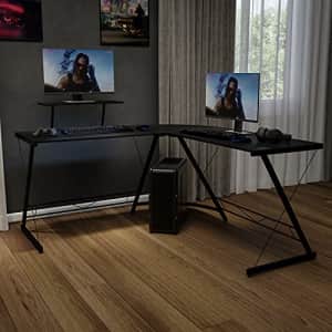 Flash Furniture Corner Desk - Black/Black Space Saving L-Shaped Gaming Desk with Monitor Shelf - for $141 Flash Furniture Corner Desk - Black/Black Space Saving L-Shaped Gaming Desk with Monitor Shelf - for $141