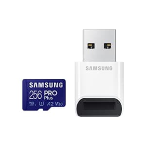 SAMSUNG PRO Plus + Reader 256GB microSDXC Up to 160MB/s UHS-I, U3, A2, V30, Full HD & 4K UHD Memory for $38