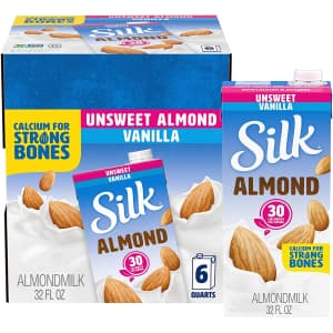 Silk Unsweetened Vanilla Almond Milk 32-oz. 6-Pack for $10 Silk Unsweetened Vanilla Almond Milk 32-oz. 6-Pack for $10