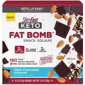 Slim-Fast Keto Fat Bomb Dark Chocolate Almond Snack Square 14-Count Box for $6 Slim-Fast Keto Fat Bomb Dark Chocolate Almond Snack Square 14-Count Box for $6