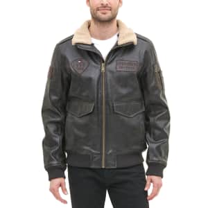 Tommy Hilfiger Men's Top Gun Faux Leather Aviator Bomber Jacket for $100 Tommy Hilfiger Men's Top Gun Faux Leather Aviator Bomber Jacket for $100