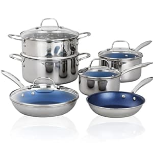 Granitestone Blue Nonstick Cookware Set, Tri-Ply Base, Stainless Steel Pots & Pans Set, 5 Piece for $170