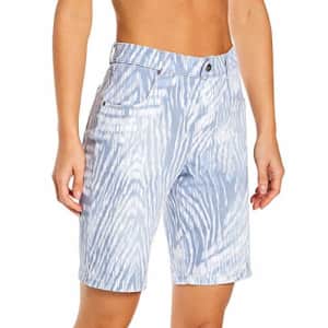 HUE Women's Ultra Soft Denim High Rise Bermuda Shorts, Blue Zebra, S for $40 HUE Women's Ultra Soft Denim High Rise Bermuda Shorts, Blue Zebra, S for $40
