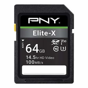 PNY 64GB Elite-X Class 10 U3 V30 SDXC Flash Memory Card, Read Speeds up to 100MB/S for $20