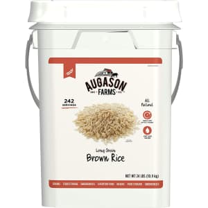 Augason Long Grain Brown Rice Emergency Food Storage 24-lb. Pail for $84