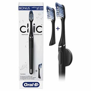 Oral-B Clic Manual Toothbrush, Matte Black, with 1 Bonus Replacement Brush Head and Magnetic for $18