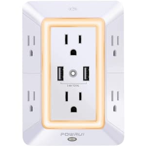 Powrui 6-Outlet 2-USB Wall Surge Protector w/ Night Light for $20