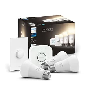 Philips Hue White Medium Lumen (75W) Smart Button Starter Kit, Hub Included, Works with Amazon for $80