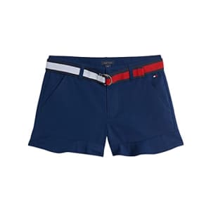 Tommy Hilfiger Girls' Solid Belted Shorts, Flag Blue Ruffle, 4T for $32
