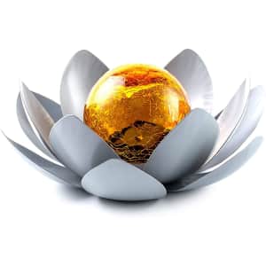 Huaxu Amber Crackle Glass Globe Lotus Solar Light for $27 Huaxu Amber Crackle Glass Globe Lotus Solar Light for $27