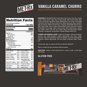 MET-Rx Big 100 Colossal Protein Bars, Vanilla Caramel Churro Meal Replacement Bars, Brown, 9 Count for $26