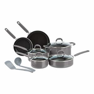 Amazon Basics Ceramic Non-Stick 12-Piece Cookware Set, Grey - Pots, Pans and Utensils for $82