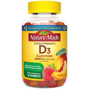 Nature Made Vitamin D3 125 mcg (5000 IU) Gummies, 80 Count for Bone Health for $20 Nature Made Vitamin D3 125 mcg (5000 IU) Gummies, 80 Count for Bone Health for $20
