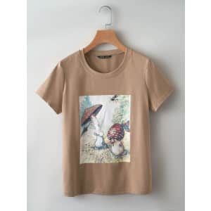 SHEIN Women's Cartoon Mushroom Graphic Tee for $10 SHEIN Women's Cartoon Mushroom Graphic Tee for $10