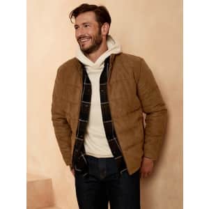 Banana Republic Factory Men's Vegan Suede Puffer Jacket for $54 at checkout Banana Republic Factory Men's Vegan Suede Puffer Jacket for $54 at checkout