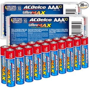 ACDelco UltraMAX AAA Alkaline Batteries 20-Pack for $6
